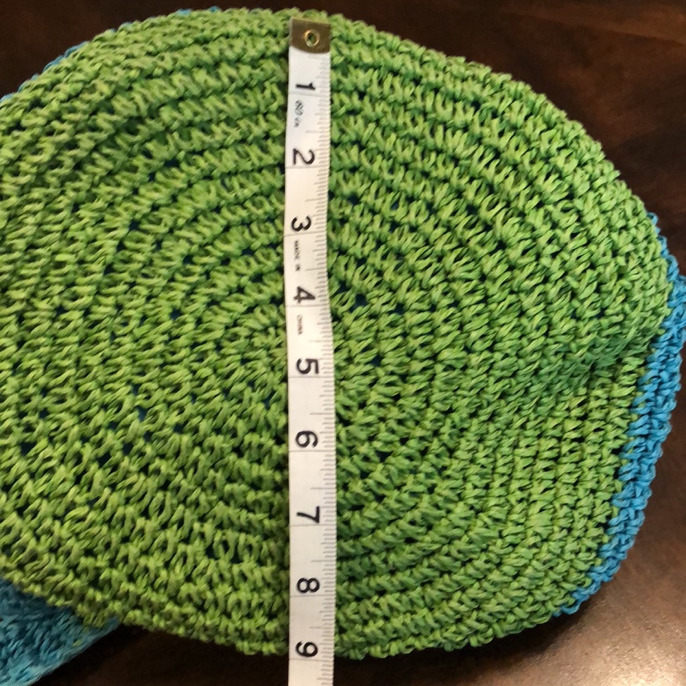 Straw handbag. Blue and green striped - Picture 7 of 8